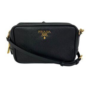 Prada Black Mini Camera Black Saffiano Leather Crossbody Bag